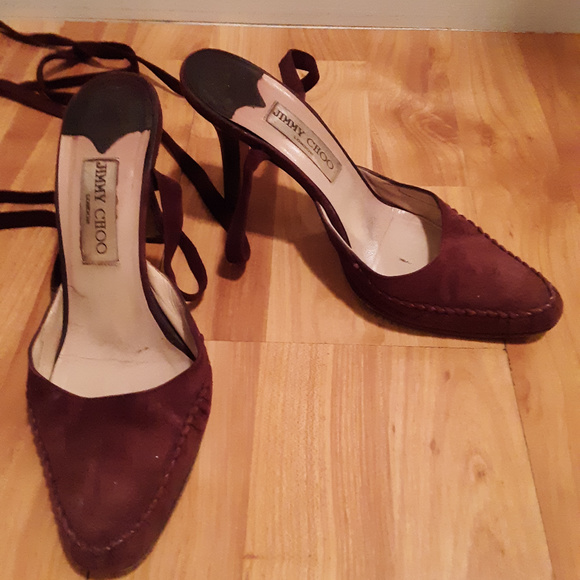 BUTTER SOFT...WOMENS JIMMY CHOO SUEDE BURGUNDY STRAP-UP PUMP Sz:7 - Picture 2 of 6